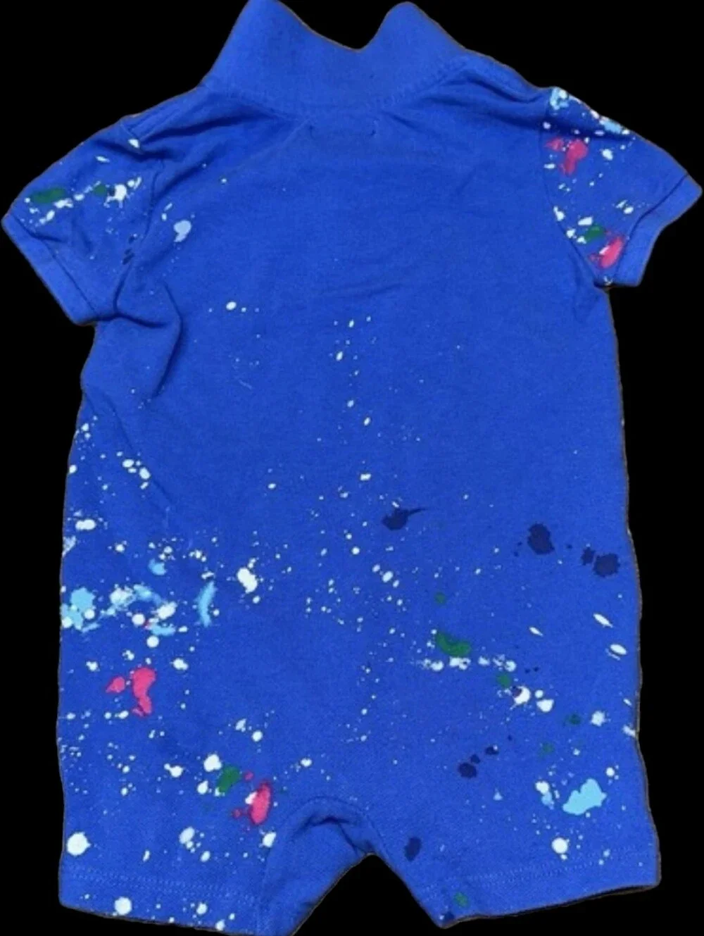 Ralph Lauren Royal Blue Paint-Splatter Polo Romper
